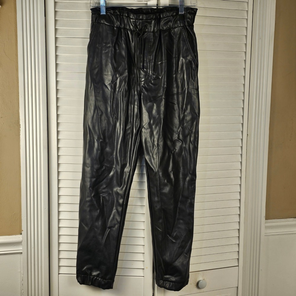 Abercrombie & Fitch Womens Black Faux Leather Jogger Style Pants Small
